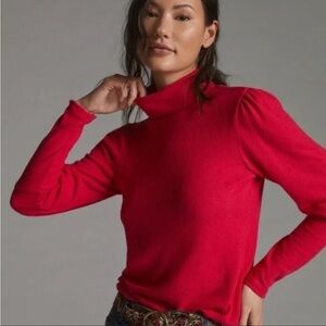 NWT Anthropologie Puff Sleeved Cozy Turtleneck Top in Hot Pink